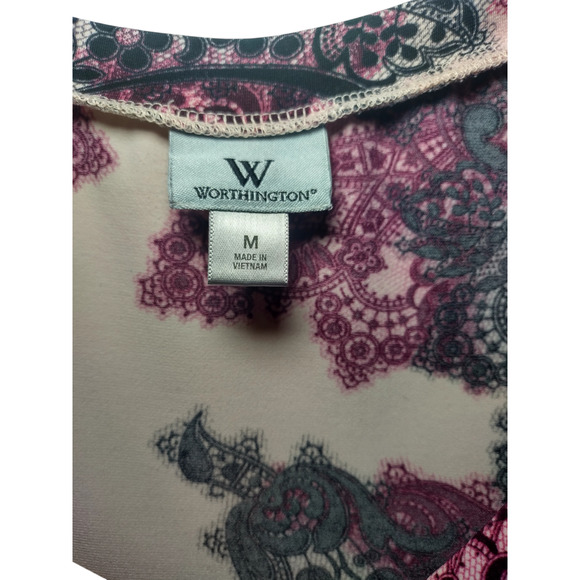 Worthington Womens Cap Sleeve Scoop neck Floral Blouse Pink Size Medium - Picture 12 of 12